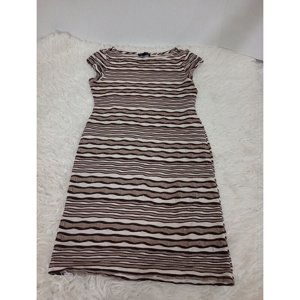 Sharagano Womens White & Brown Round Neck Short Sleeve Knee Length Dress 8